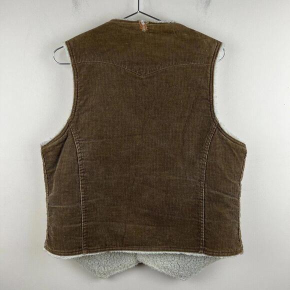 Vintage Levi's Sherpa Lined Corduroy Vest Brown Western Snap Front USA Made Sz L - Picture 5 of 7